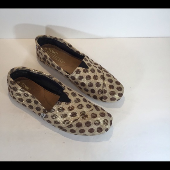TOMS POLKA DOT METALLIC SLIP ON FLATS SZ 7.5 - Picture 3 of 12